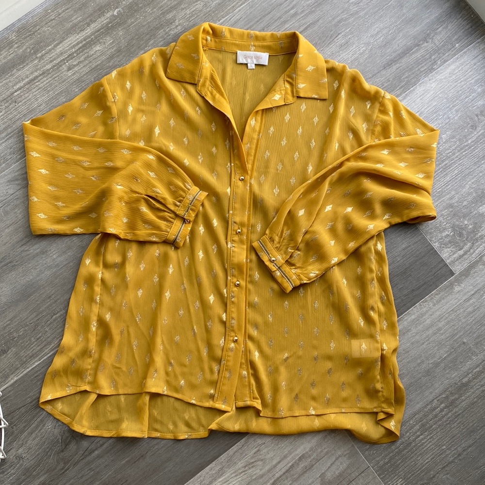 Shirt, yellow& gold print